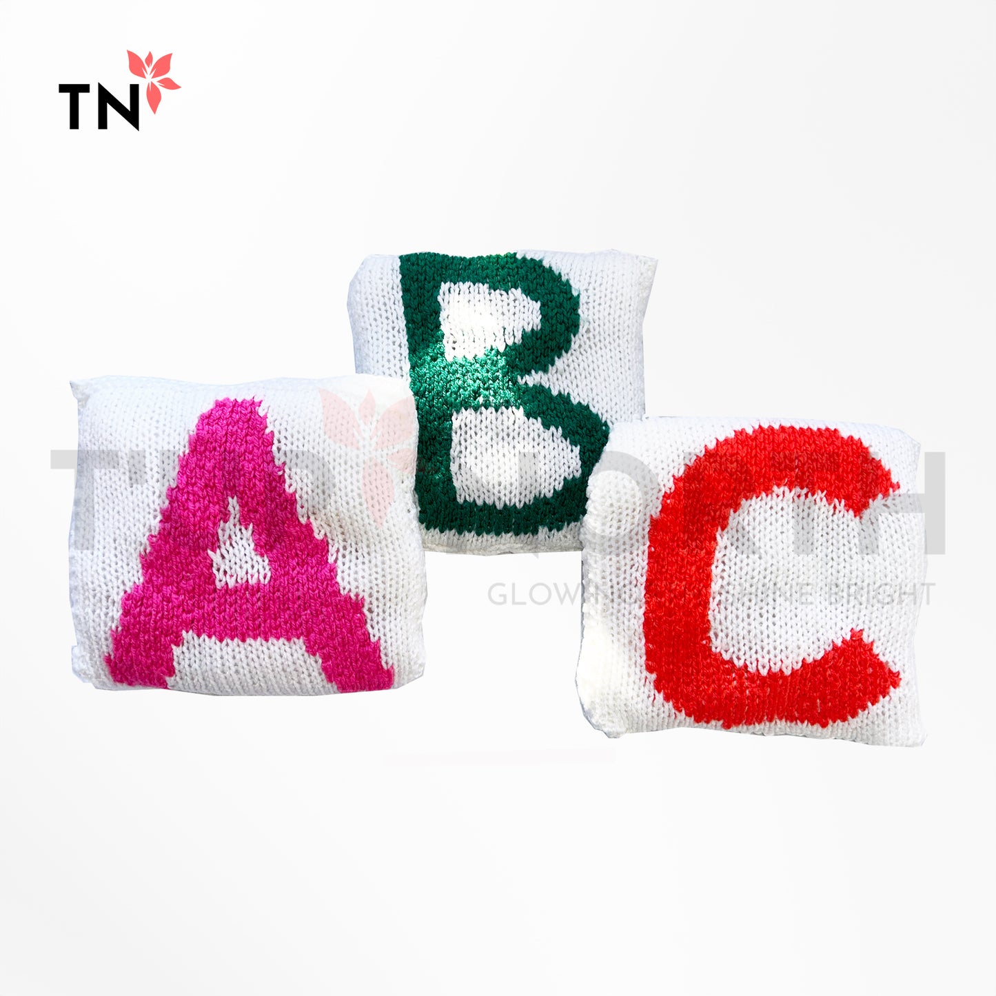 Knitted Alphabet Cushions "A,B & C"